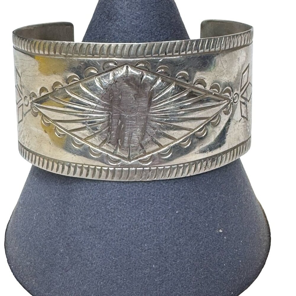 Handmade Nickel Silver Bell Trading Cuff Bracelet 30g Native American Engraved
